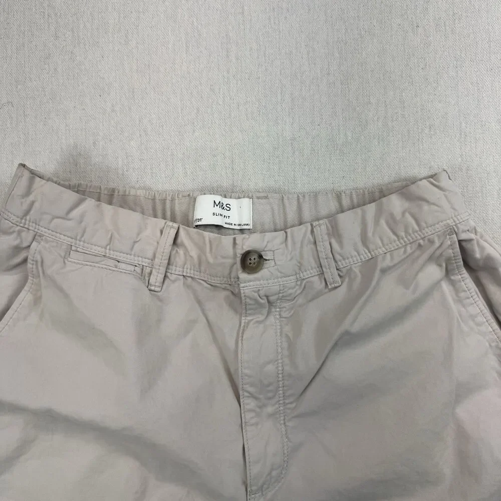 M&S Marks Spencer Slim Fit Chino Pants Mens 30 Ecru Beige Cotton Casual